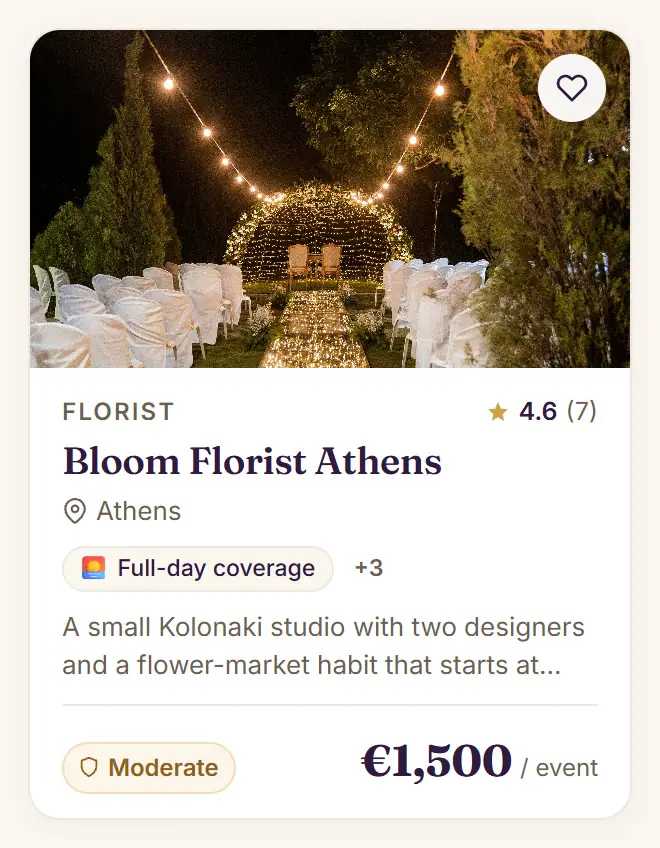 A Festi listing card for Flowers & décor